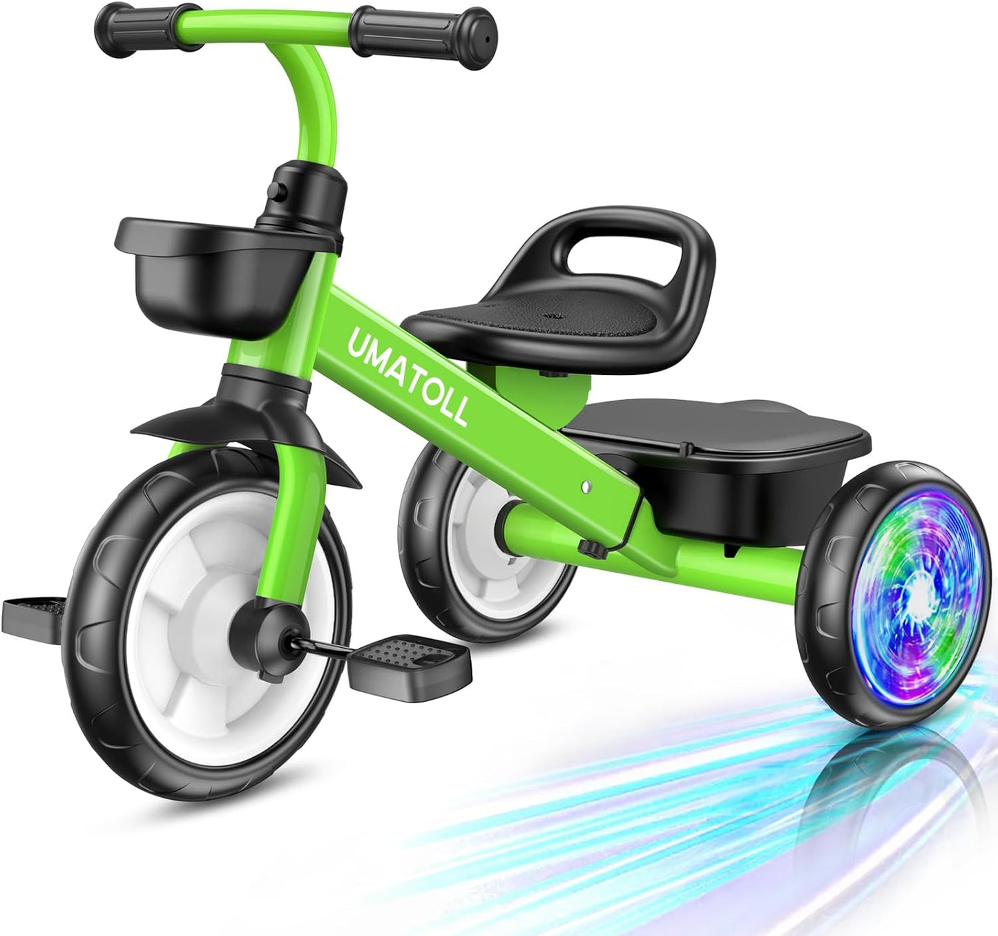 Umatoll Tricycle for Toddlers 2-5 Year Old, Ajustable Toddler Bike Outdoor Toys, Birthday Gift for Girl Age 2-4, Trike with Light up Wheels