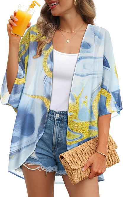 Womens Kimono Cardigans Beach Cover ups Swimwear Puff Sleeve Loose Casual Summer Tops 2026