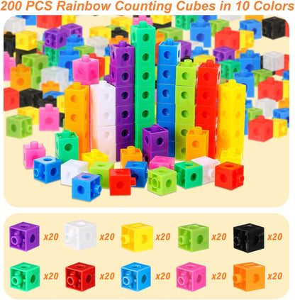 Jenaai 200 Pieces Linking Cubes for Math Counting Cubes, Plastic Counting Blocks, Colorful Math Manipulatives Classroom Learning Supplies for Preschool Activities Boy Girl(Simple Style)
