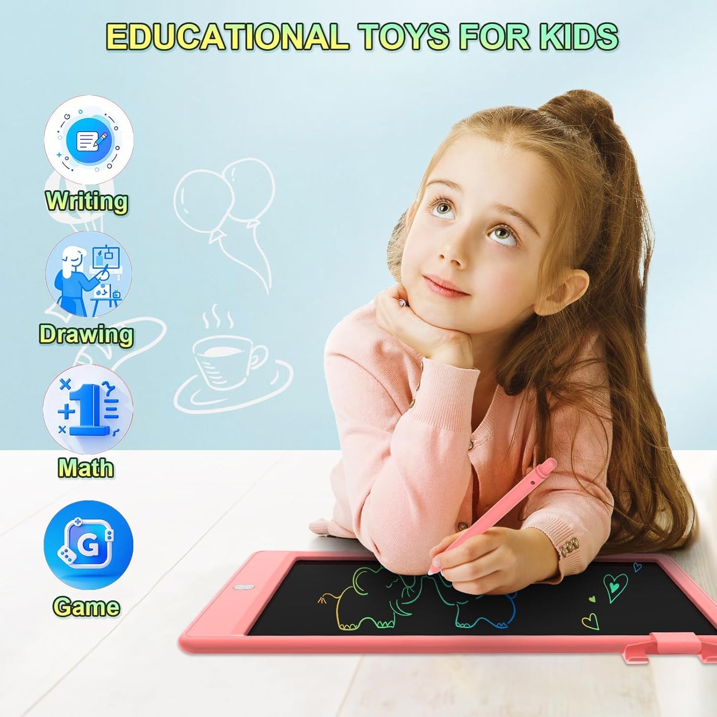 12.9 Inch LCD Writing Tablet for Kids, Colorful Toddler Doodle Board - Erasable Drawing Pad, Educational Learning Toy for Ages 3-8 - Valentine's Day Christmas Birthday Gifts (12.9 Inch, Blue)
