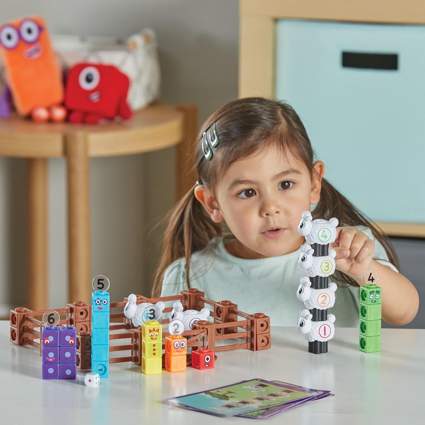hand2mind Numberblocks Sheep Farm MathLink Cubes Activity Set, Preschool Learning Activities, Farm Playset, Counting Blocks, Number Toys, Kids Educational Toys, Math Manipulatives for Preschoolers