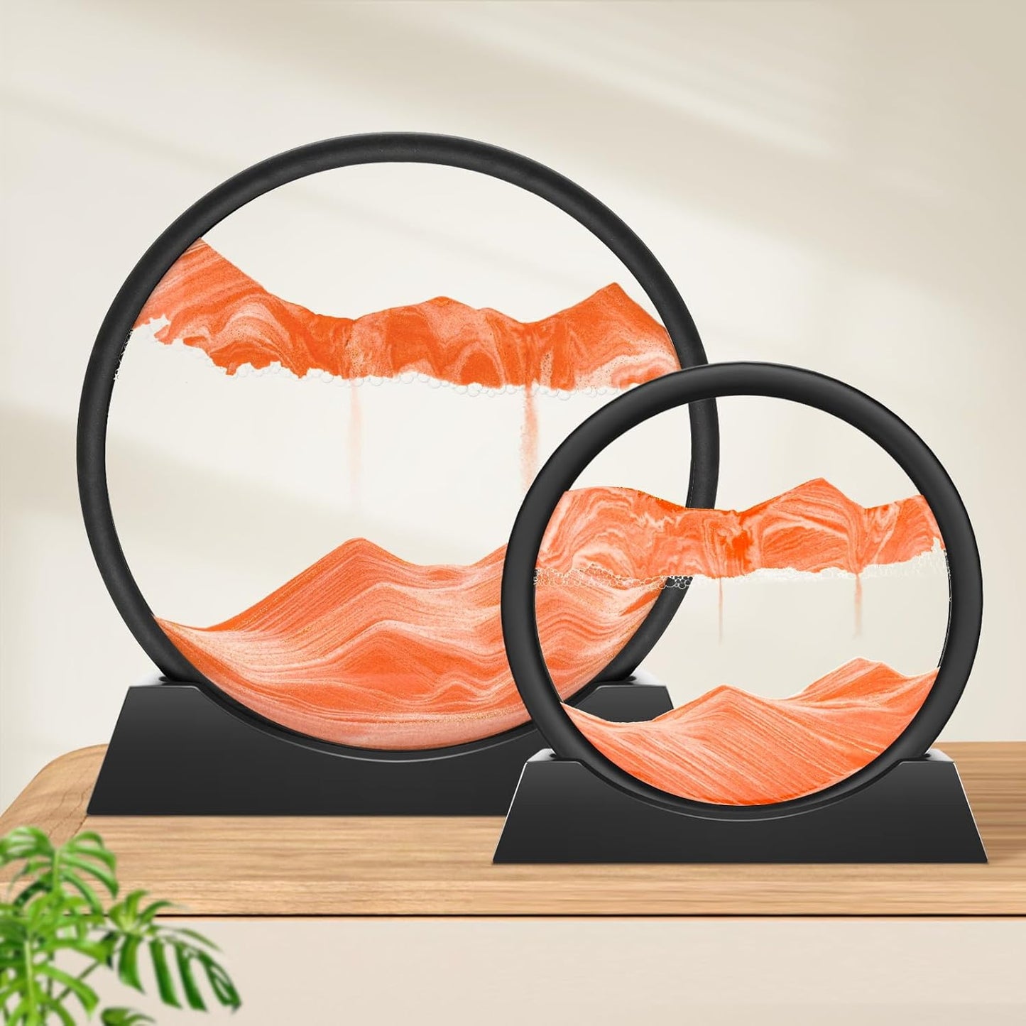 Wai Danie Moving Sand Art Picture 3D Hourglass Deep Sea Sandscape Liquid Motion Display Painting Flowing Sand Frame Relaxing Desktop Home Office Work Decor (Black, 12 Inches)