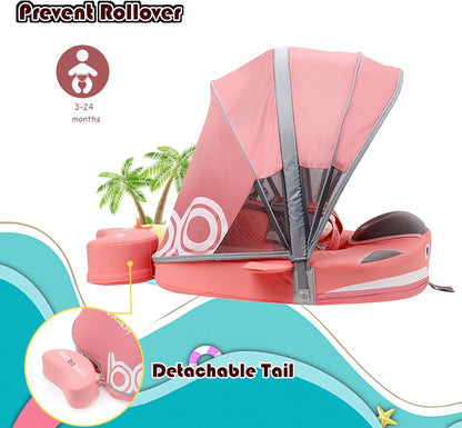 Baby Pool Float with UPF50+ 3D Adjustable Canopy, Add Tail Mambobaby Float Non Inflatable Infant Floats for Pool, Cartoon Narwhal Baby Floats (NPink with Canopy-U05NPCTLUROHML01U05)