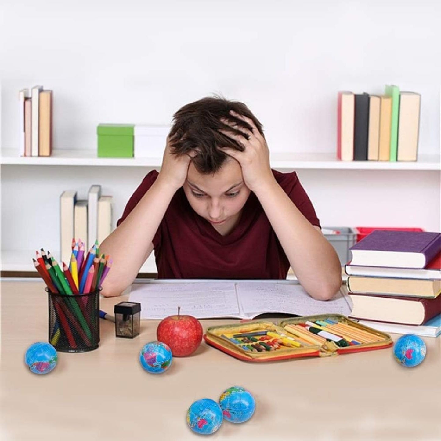 24 Pack Squeezable World Stress Balls for Kids Mini Earth Ball - Pressure Relieving Health Balls Globe Pattern Balls , School, Classroom, Party Favors (2.5" Inches)