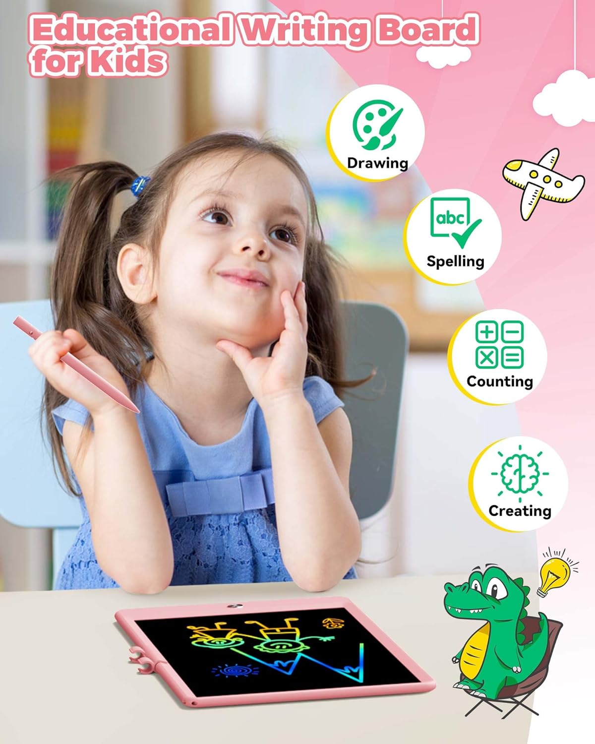 KOKODI 15 Inch LCD Writing Tablet with Anti-Lost Stylus, Erasable Doodle Board Colorful Toddler Drawing Pad, Car Travel School Games Toys for 3 4 5 6 7 8 Kids, Birthday Gift for Girls Boys Blue