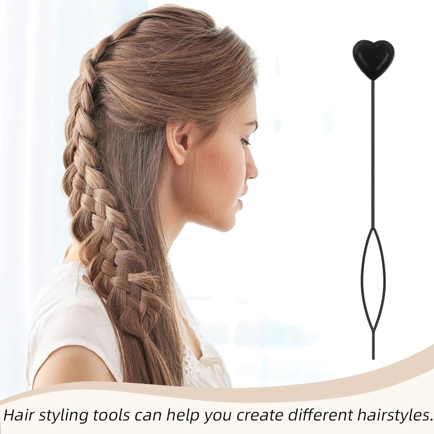 15 Pcs Quick Beader Hair Tool Set,Hair Loop Styling Tool Flexible French Threader Braids Loop Plastic Hair Pull Through Tool for Women Girls Kids(Black)
