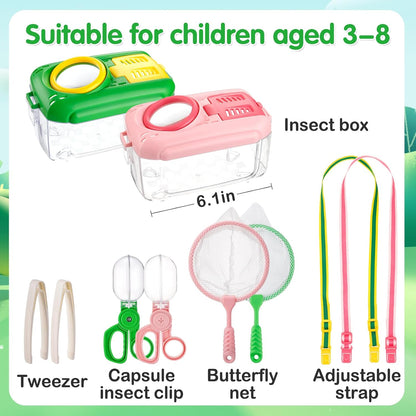 2Sets Bug Catcher for Kids - Sturdy Kids Bug Catching Kit Gifts with Collector Butterfly Net Tweezer, Bugs Habitat Outdoor Explorer Kit for Age 3 4 5 6 7 8, 8Pcs