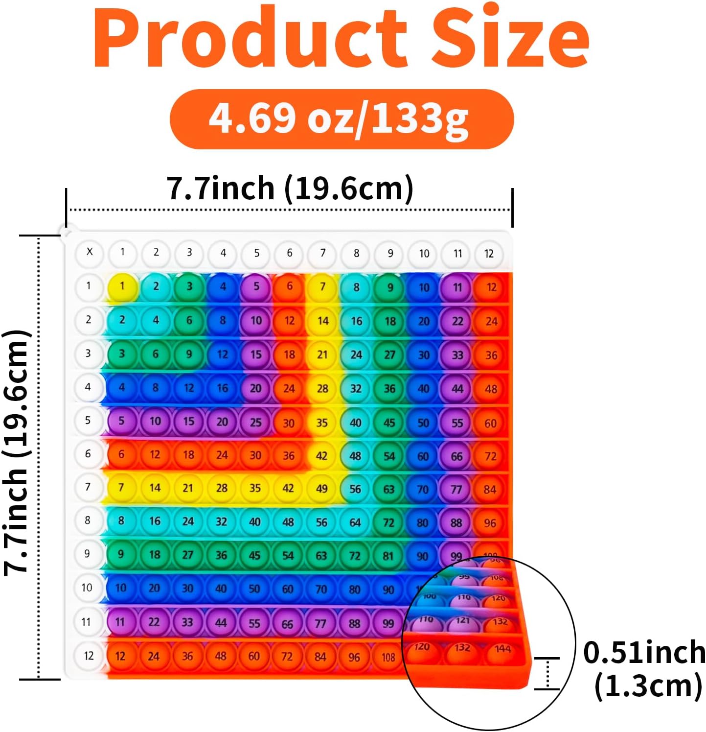 12x12 Multiplication Pop Board - Sensory STEM Learning Toy with Poppable Bubbles, Interactive Math Game for Classroom & Home, Multiplication Table Chart, Stress Relief Tool, CPC Certified