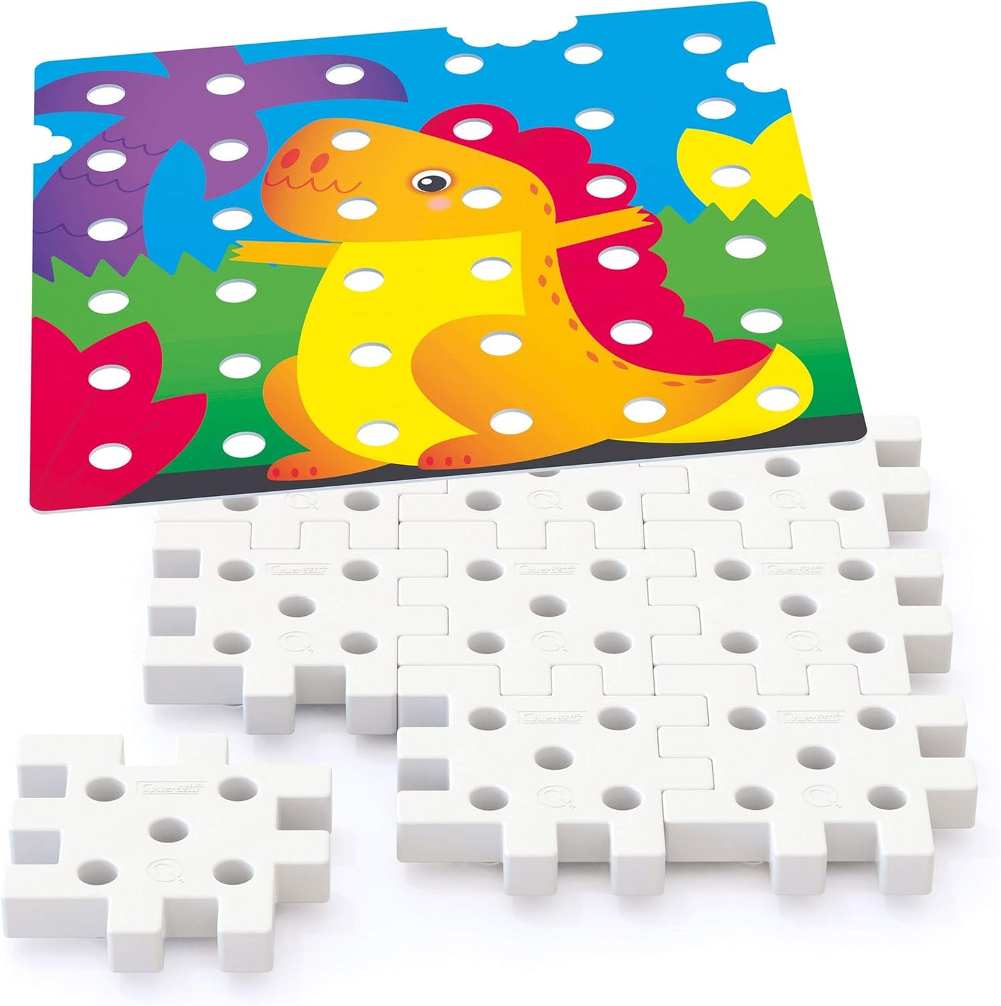 Quercetti Jumbo Peggy Stacking and Button Art Toy - Medium Set includes Illustrated Pattern Cards, 9 Linking Peg Boards and 36 Multi-Color Pegs, for toddlers and kids ages 2-4 years