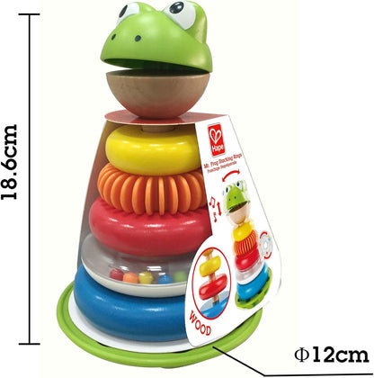 Hape Mr. Frog Stacking Rings | Multicolor Wooden Ring Stacker Play Set, Educational Toy for Children