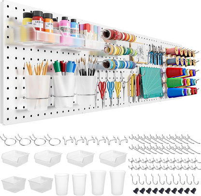 Peg Board, 4PCS Metal Pegboard Wall Organizer. Heavy Duty Pegboard, Peg Boards, Pegboard for Walls, White Pegboard for Garage Craft Room Workbench Office Kitchen Tool Organization, 12"*12"