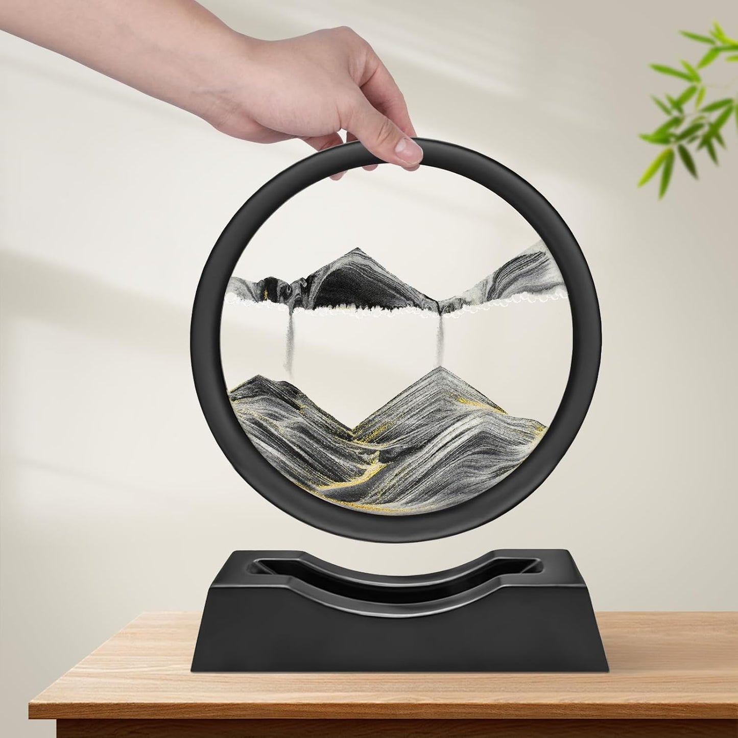 Wai Danie Moving Sand Art Picture 3D Hourglass Deep Sea Sandscape Liquid Motion Display Painting Flowing Sand Frame Relaxing Desktop Home Office Work Decor (Black, 12 Inches)