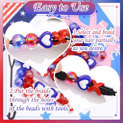 60PCS Purple Braids Beads 3 Styles Dreadlock Bead Accessories Cute Hair Jewelry AB Round Bead Decoration for Kids Girls
