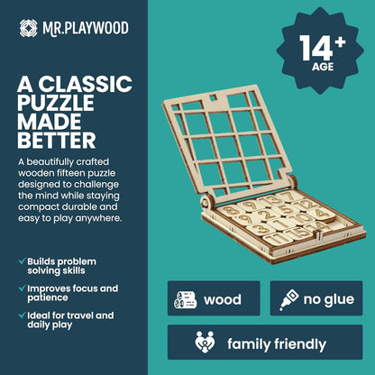 -Wooden Tic Tac Toe Game - 3D Mechanical Wood Model Board Games - Portable Pocket Size Travel Game for Kids & Adults - Coffee Table Games & Home Decor - 15 Piece DIY Logic Puzzle