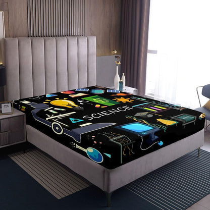 Erosebridal Chemistry Lab Fitted Sheet Twin Size Chemical Equation Bed Sheets for Boys Girls Chemical Elements Science Theme Bed Set Teens Kids Science Students Bedding Set School Dorm Room Decor