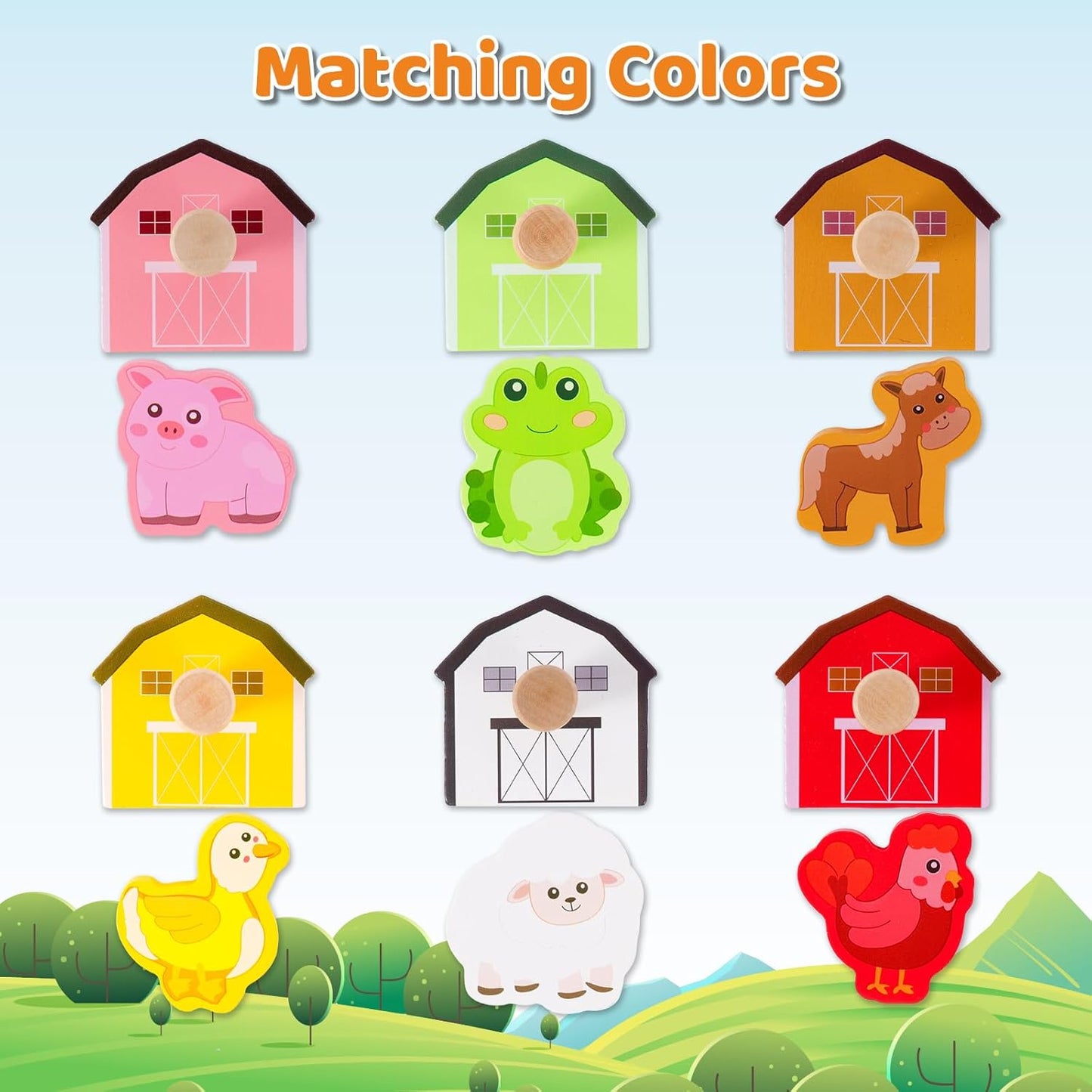 Wooden Puzzles for Toddlers 1-3, Animal Match Farm Peg Puzzle for Toddlers Age 1+, Montessori Toys for 1 2 Year Old, Knob Puzzle Birthday Gift, Preschoool Learning Toys