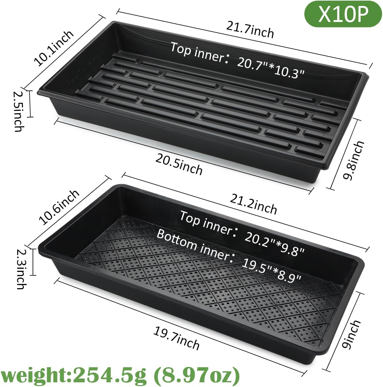RooTrimmer 10 Pack 1020 Mesh Trays, Extra Strength 1020 Mesh Bottom Trays with Holes, 20'' x 10'', Heavy Duty Propagation Flats for Microgreens, Seed Starting, Soil Blocks, Hydroponics & Wheatgrass