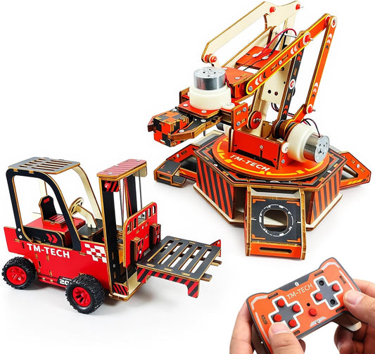 STEM Robotic Arm Kit for Kids 8+, RC Robot Building Kit, Mechanical Grabber Toy with 360° Rotation, Wooden Engineering Set