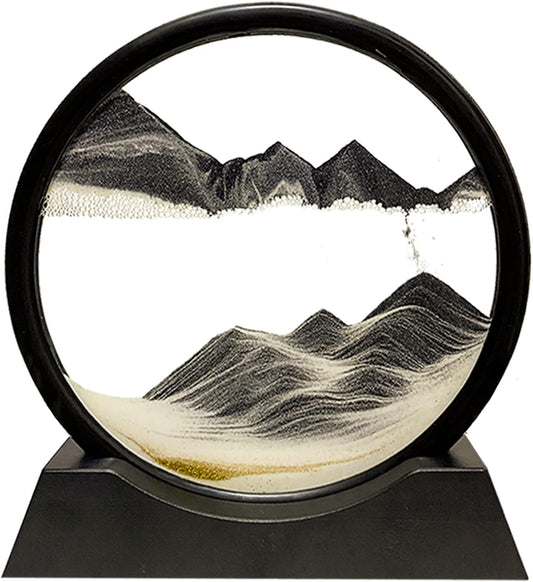 HYUGF 12" Moving Sand Art Picture Ocean Decor - 3D Deep Sea Sandscape Liquid Motion, Round Glass Frame Display Flowing Sand Relaxing Gift for Kids Adults Home Office Work Desktop Decoration Toy, Blue