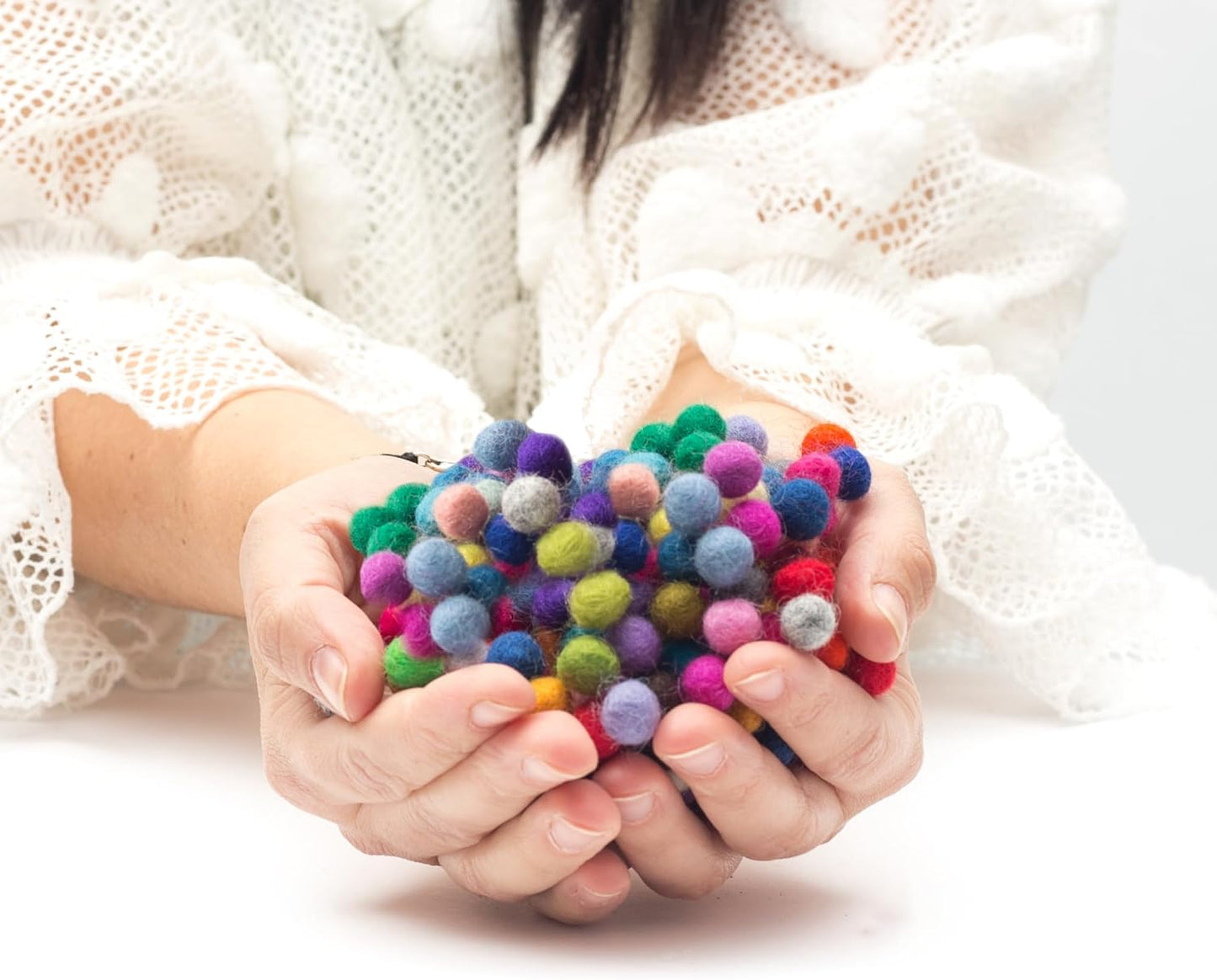 Glaciart One Felt Balls, Felt Wool Balls (240 Pieces) 1 Centimeter - 0.4 Inch, Handmade Felted 40 Color (Red, Pink, Blue, Gray, Black, White, Pastel and More) Bulk Small Puff for Felting and Garland