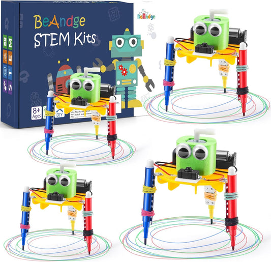 Bulk STEM Craft Kits for Kids 8-12: 4-Pack Doodling Robot Building Kits, Classroom Activities & Science Experiments, Educational Robotics DIY Project for Boys Girls, STEM Toys for School Clubs