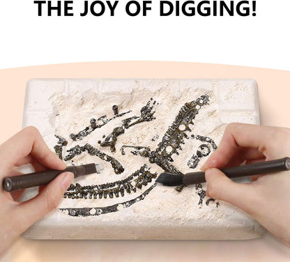 Dinosaur Fossil Dig Kit, Dino Excavation Kits for Kids, Educational Science Kits, Dinosaur Toys for Kids, Dig up 2 3D Skeleton Puzzles and 2 Dino Figures Including T-Rex, Triceratops
