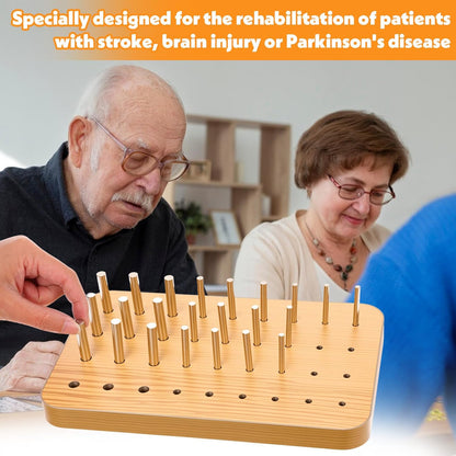 36-Hole Wooden Pegboard for Occupational Therapy, Hand Therapy Peg Board with 3 Sizes of Round Iron Pegs to Improve Finger Dexterity, Fine Motor Coordination & Sensory Rehabilitation