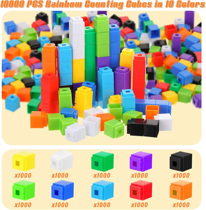 Jenaai 1000 Pieces Linking Counting Cubes, Plastic Counting Blocks, Colorful Math Cubes, Math Manipulatives Classroom Learning Supplies for Preschool Activities Boys Girls(Classic Style)