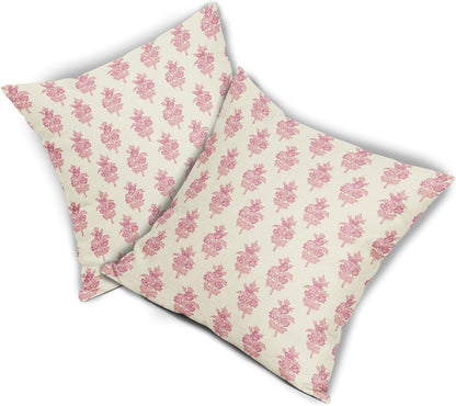 Sage Green Blue Floral Block Print Pillow Covers 18x18 Set of 2 Spring Flower Pattern Decorative Throw Pillowcases Outdoor Rustic Farmhouse Square Cushion Cases Decor for Home Couch Sofa Bed