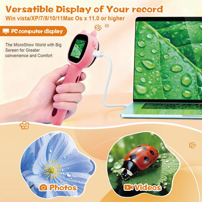 Microscope for Kids 500x Magnification,4X Zoom Mini Pocket Handheld Microscope with 2.0" Screen for Toddlers-STEM Educational Science Kit Toddler for Boys Girls Aged 3-12(Black)