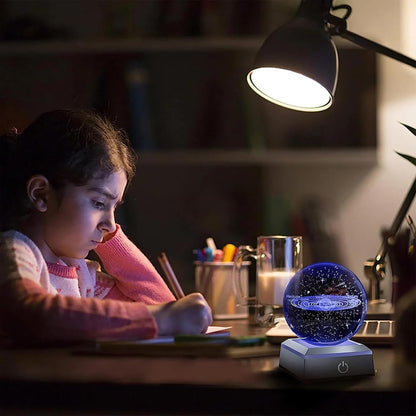Solar System Crystal Ball Nightlight with LED Colorful Lighting, Touch Base, 3D Galaxy Crystal Ball Model Decor Science Astronomy Gift