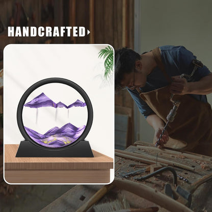 Wai Danie Moving Sand Art Picture 3D Hourglass Deep Sea Sandscape Liquid Motion Display Painting Flowing Sand Frame Relaxing Desktop Home Office Work Decor (Black, 12 Inches)