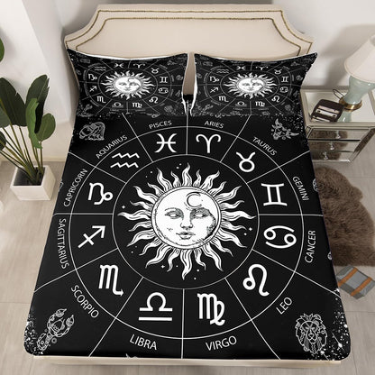 Manfei Musical Kids Fitted Sheet Full Size, MusicalGuitar Radio Drum Kit Headset Print Bedding Set 3pcs for Boys Girls, Rock Music Bed Cover with 2 Pillowcases, Soft Polyester Bedding, No Top Sheet