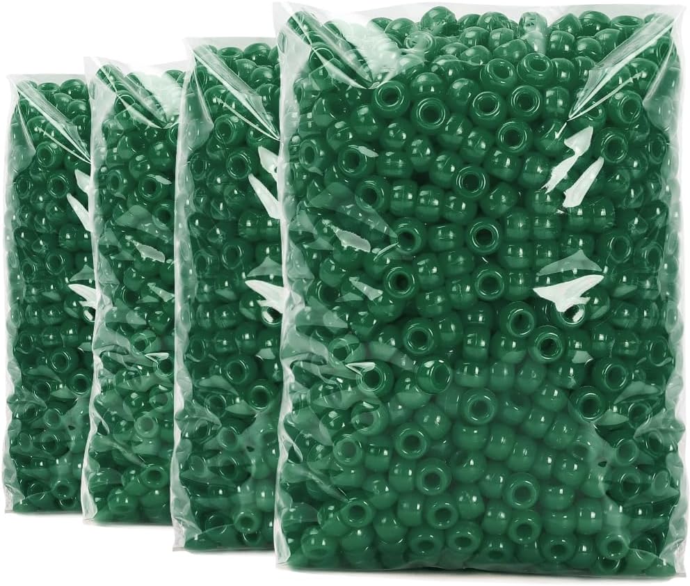 Praisebank 4000pcs Dark Green Pony Beads for Jewelry Making, Crafts, Hair Braids