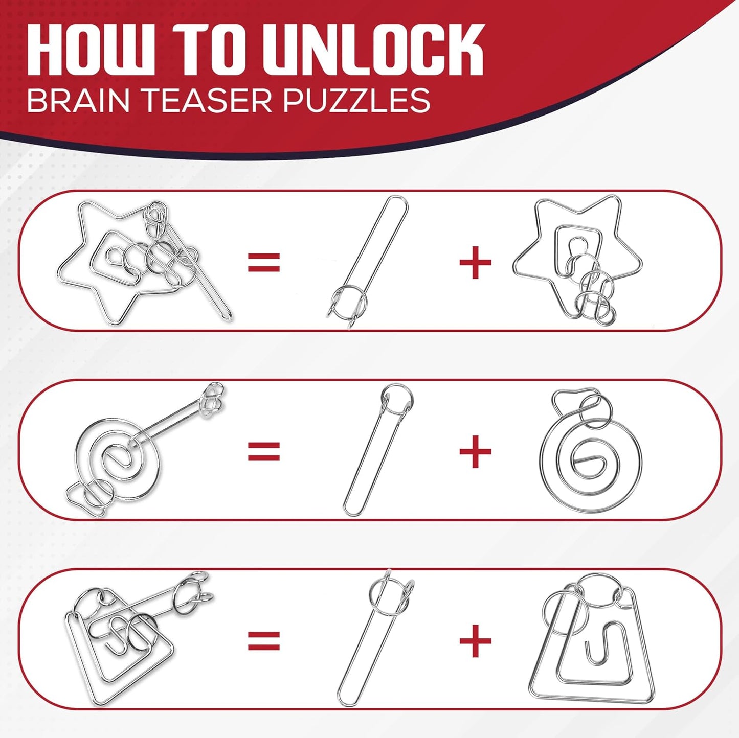 Metal Puzzles Brain Teaser, 24pcs Metal Wire Puzzles for Adults Kids Teenagers, Classical Mini Mind Ring Puzzle Set, Educational IQ Unlock Interlocking Toy Lock Puzzle Gift Set