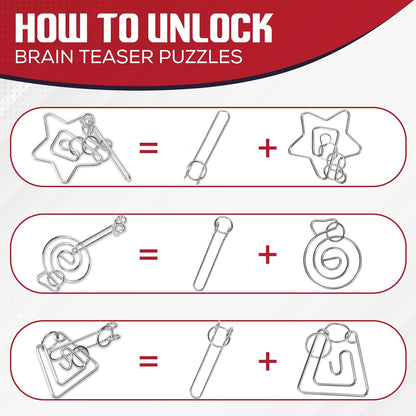 Metal Puzzles Brain Teaser, 24pcs Metal Wire Puzzles for Adults Kids Teenagers, Classical Mini Mind Ring Puzzle Set, Educational IQ Unlock Interlocking Toy Lock Puzzle Gift Set