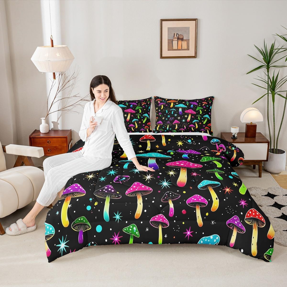Erosebridal Drum Kit 3D Print Kids Comforter Sets Rock Music Themed Full Bedding Set for Boys Girls Musical Pattern Comforter Set,Colorful Retro Style Quilt Duvet 3 Pcs