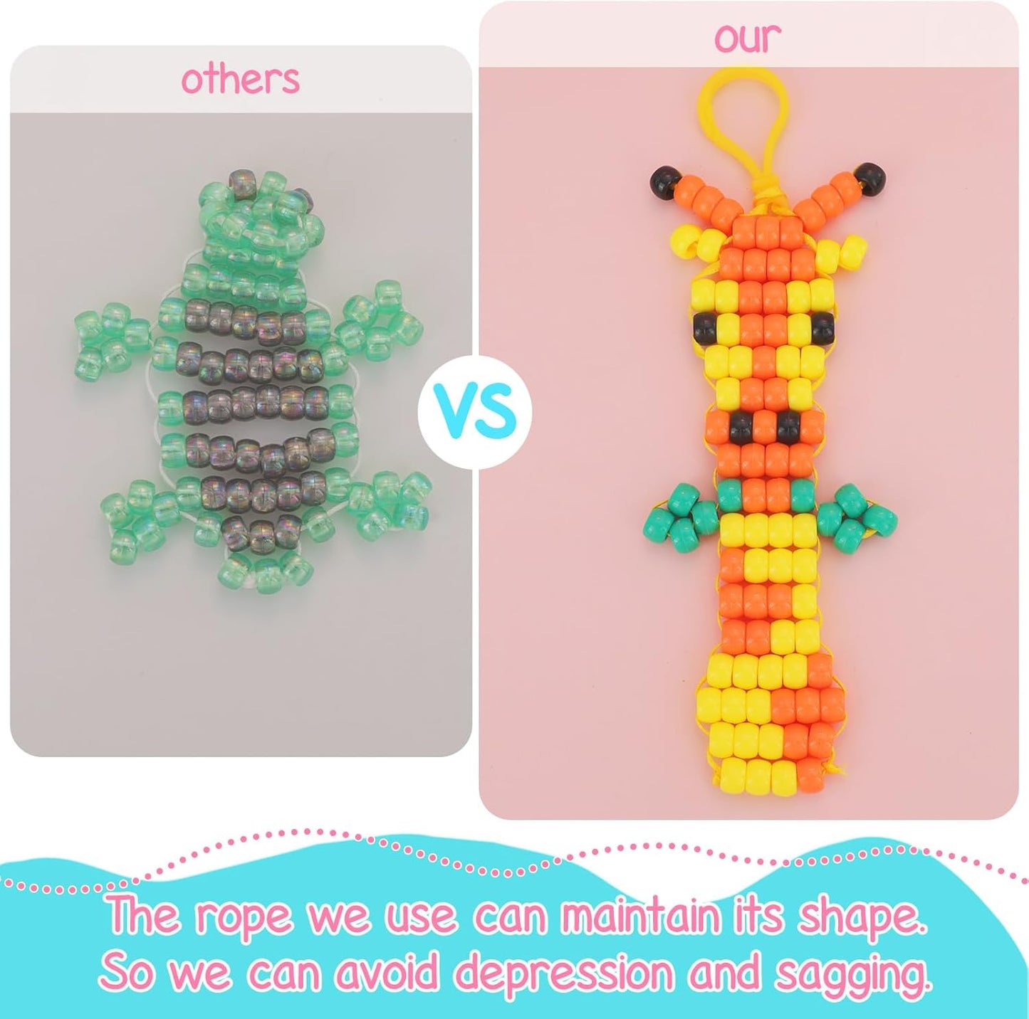 Happy makers Beads for Crafts, 12 Designs Pony Beads Keychain Making Kit with Letter Beads, Bead Pets Art Crafts,Includes Instructions, Cording, Keychains & Bags,Stickers DIY Craft Kits for Beginners