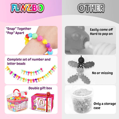 FUNZBO 520+ Snap Pop Beads - Jewelry Making Beads Charms Style Craft Kit, Arts and Crafts for Kids Ages 4-8, Toys for 3 4 5 6 7 Years Old Girls Birthday Gifts Ideas, Bracelet Necklace Ring for Girls
