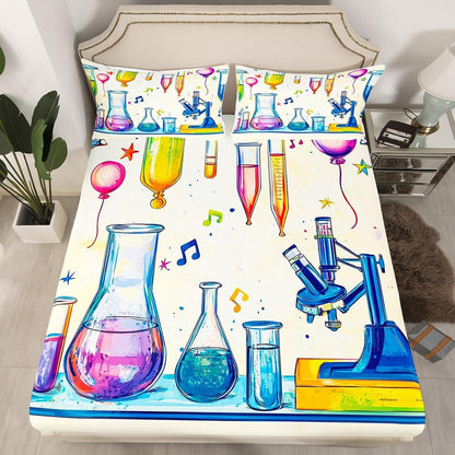 Chemistry Bed Sheets for Kids Teens Girls Boys,Chemical Experiment Fitted Sheet Twin,Science Themed Sheets for Math Lovers,Chemistry Lab Bedding Set,White and Black