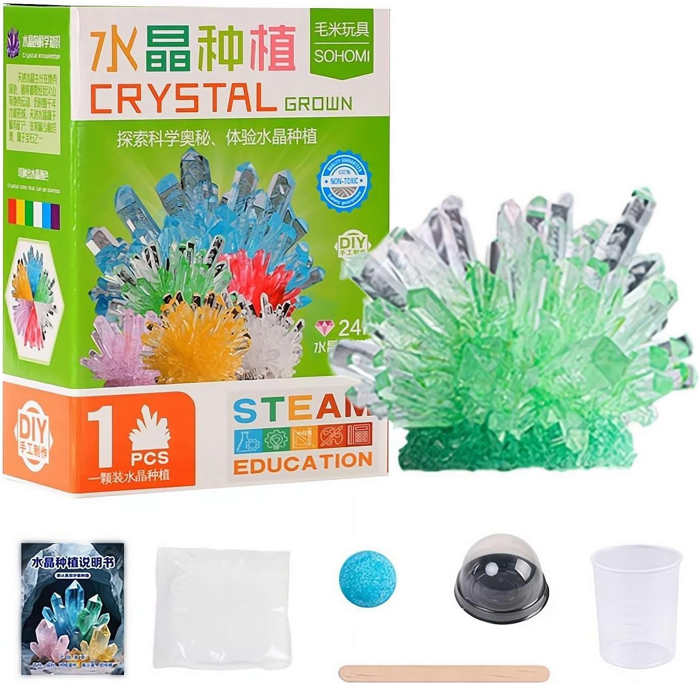 Crystal Growing Science Kit, Crystal Crafting Kit, Personalized Display (Green)