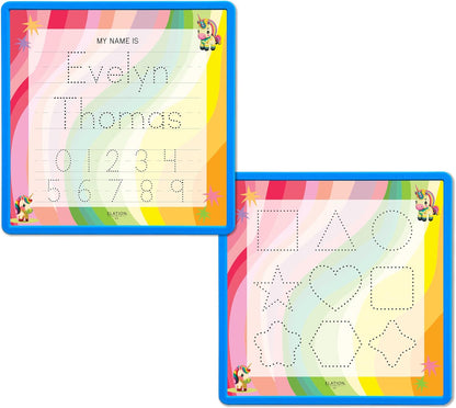 Kid's Name Tracing Board | Dry Erase Letter Tracing | Reusable Name Alphabet Tracing| Number Tracing | Personalized | Baby Unicorn Theme