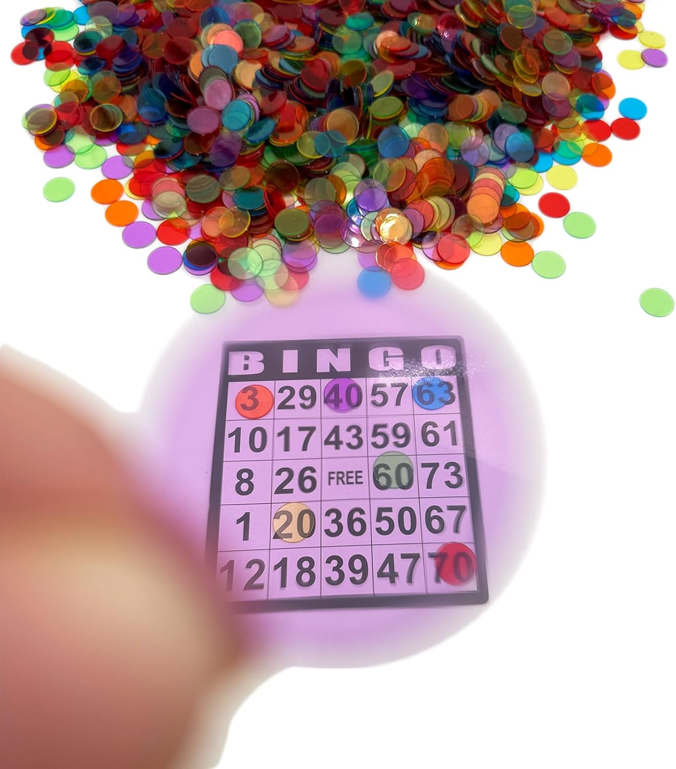 JUNWRROW 2000 Pieces 3/4 inch Transparent 6 Color Clear Bingo Counting Chips Plastic Markers for Large Group Games, Bingo Game,Game Night & Educational Activities