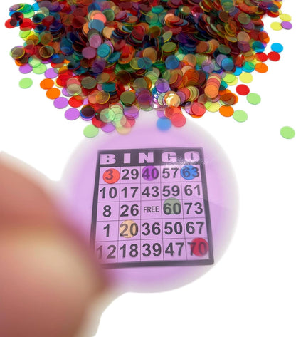 JUNWRROW 2000 Pieces 3/4 inch Transparent 6 Color Clear Bingo Counting Chips Plastic Markers for Large Group Games, Bingo Game,Game Night & Educational Activities