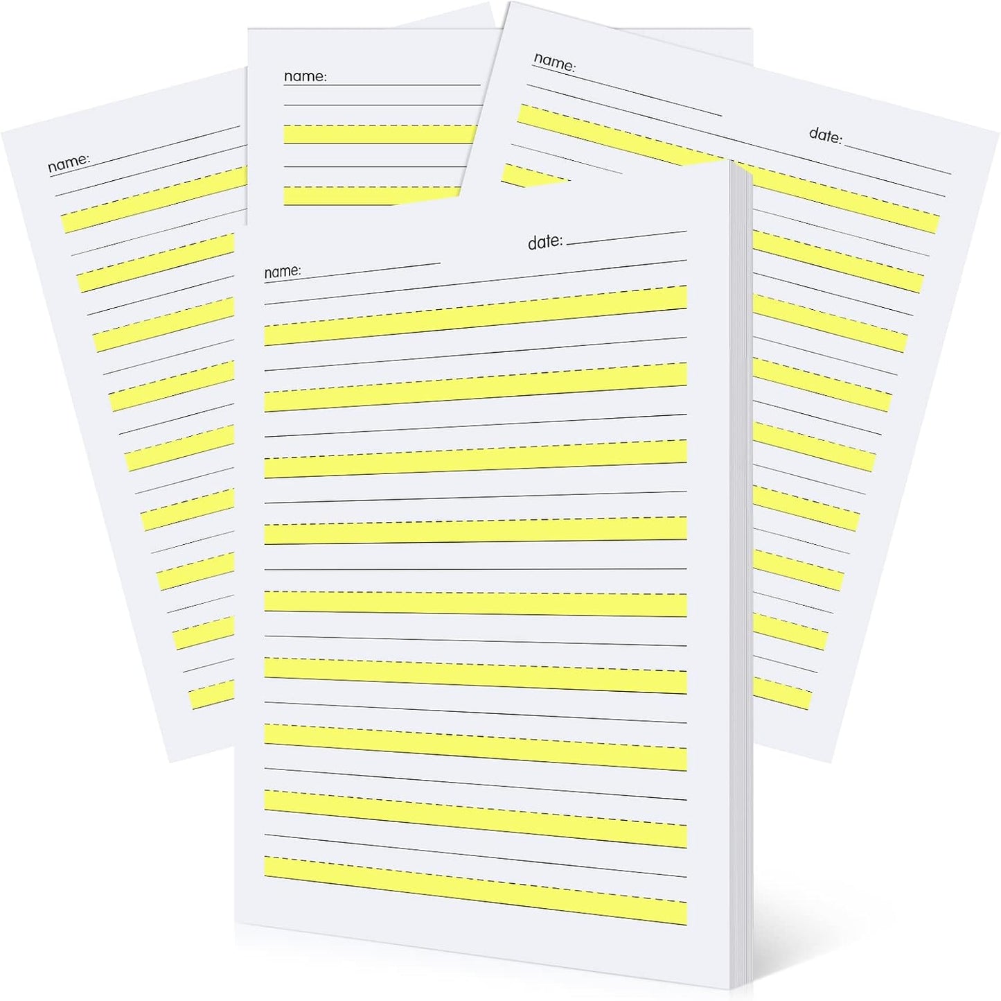 Eaasty 200 Sheets Write Beginner Paper Level 1 with Lines and Yellow Highlighted Practice Writing Paper for Kids Proper Letter Positioning, 11 x 8.5''