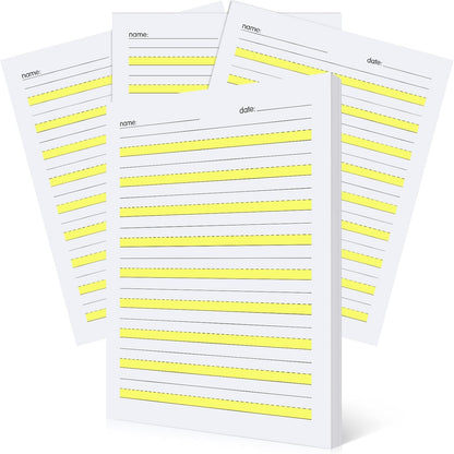 Eaasty 200 Sheets Write Beginner Paper Level 1 with Lines and Yellow Highlighted Practice Writing Paper for Kids Proper Letter Positioning, 11 x 8.5''