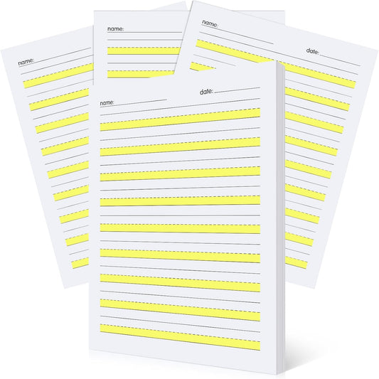 Eaasty 200 Sheets Write Beginner Paper Level 1 with Lines and Yellow Highlighted Practice Writing Paper for Kids Proper Letter Positioning, 11 x 8.5''