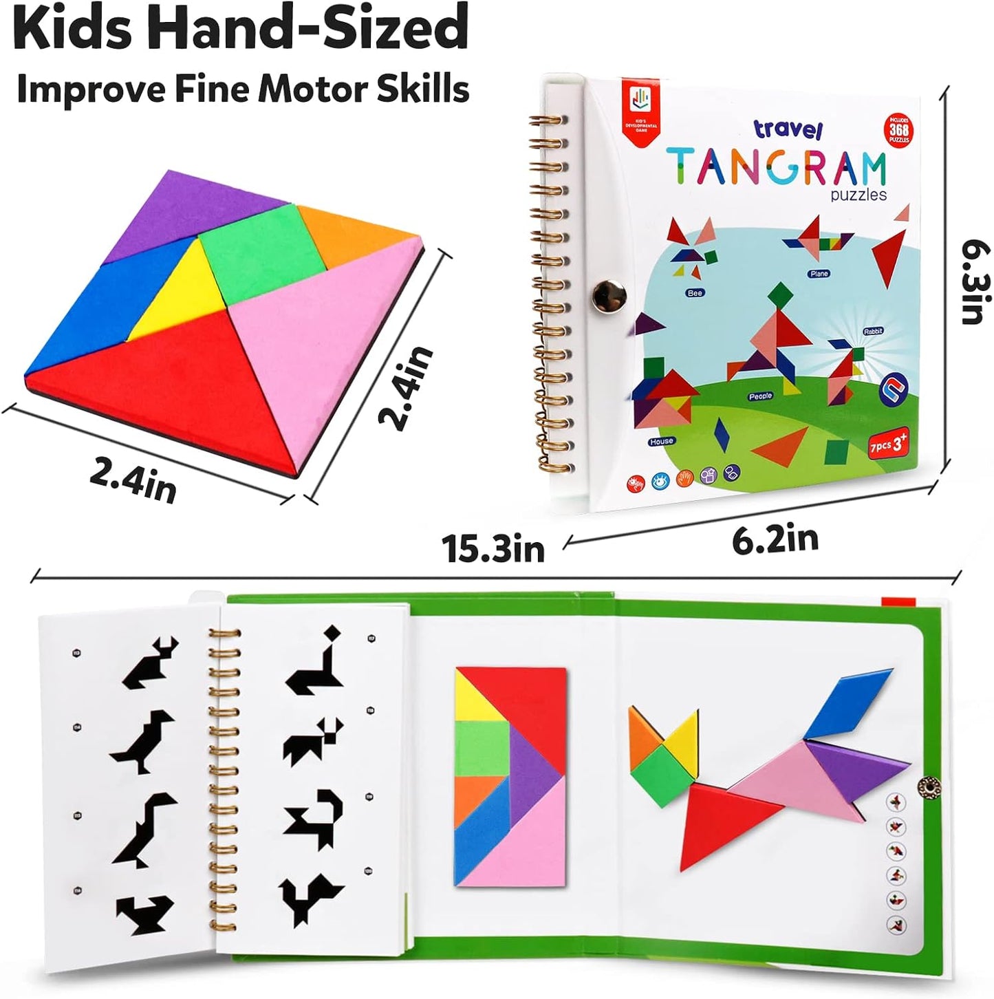 Travel Tangram Puzzle Car Game Magnetic Pattern Blocks Road Airplane Trip Essentials Activities Montessori Educational Toys Brain Teasers Book for Age 4-8 Kids Boys Girls Toddler (240 Solution)