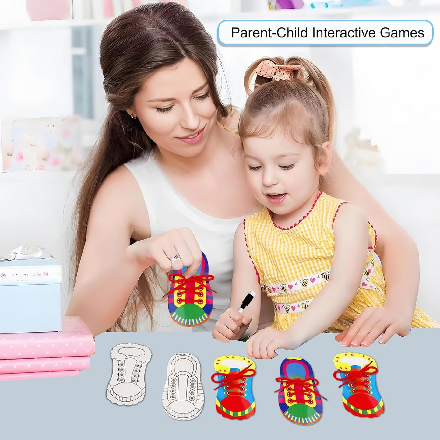 Quixorblex 6 Pcs Shoelace Threading Shoe Tying Practice for Kids Lacing Cards Toddlers Fine Motor Skills Toys Learning Activities Montessori Toys