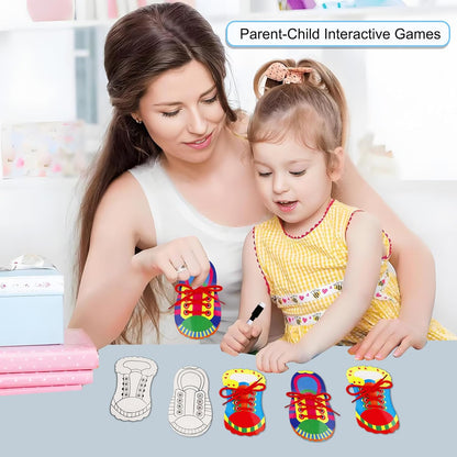 Quixorblex 6 Pcs Shoelace Threading Shoe Tying Practice for Kids Lacing Cards Toddlers Fine Motor Skills Toys Learning Activities Montessori Toys
